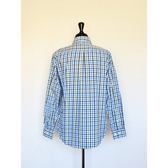 Peter Millar Cotton Plaid Long Sleeve Button Front Shirt Blue Green SZ L - Picture 3 of 6